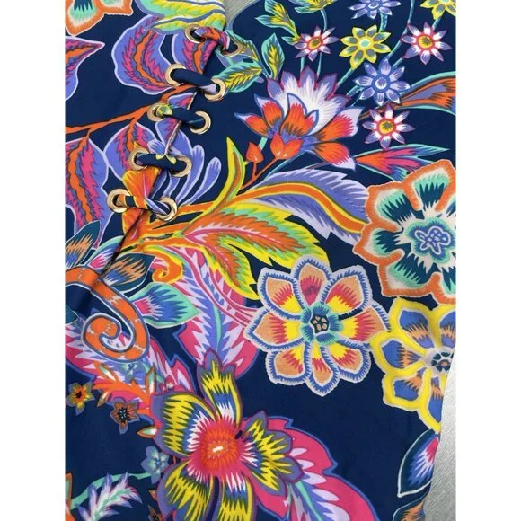 NEW $108 BCBGMAXAZRIA Womens Small One Piece Swimsuit Midnight Floral Lace Up - Picture 5 of 13